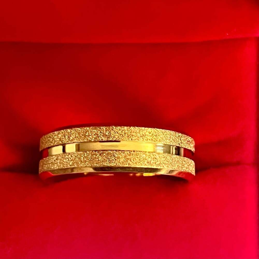 Classic Design Gold Textured Center Groove Titanium Steel Gold 8mm Band Size 13